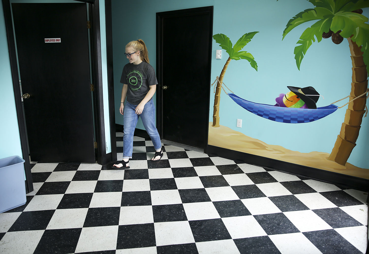 Cassie Downare returns to the main room where they make the snow cones